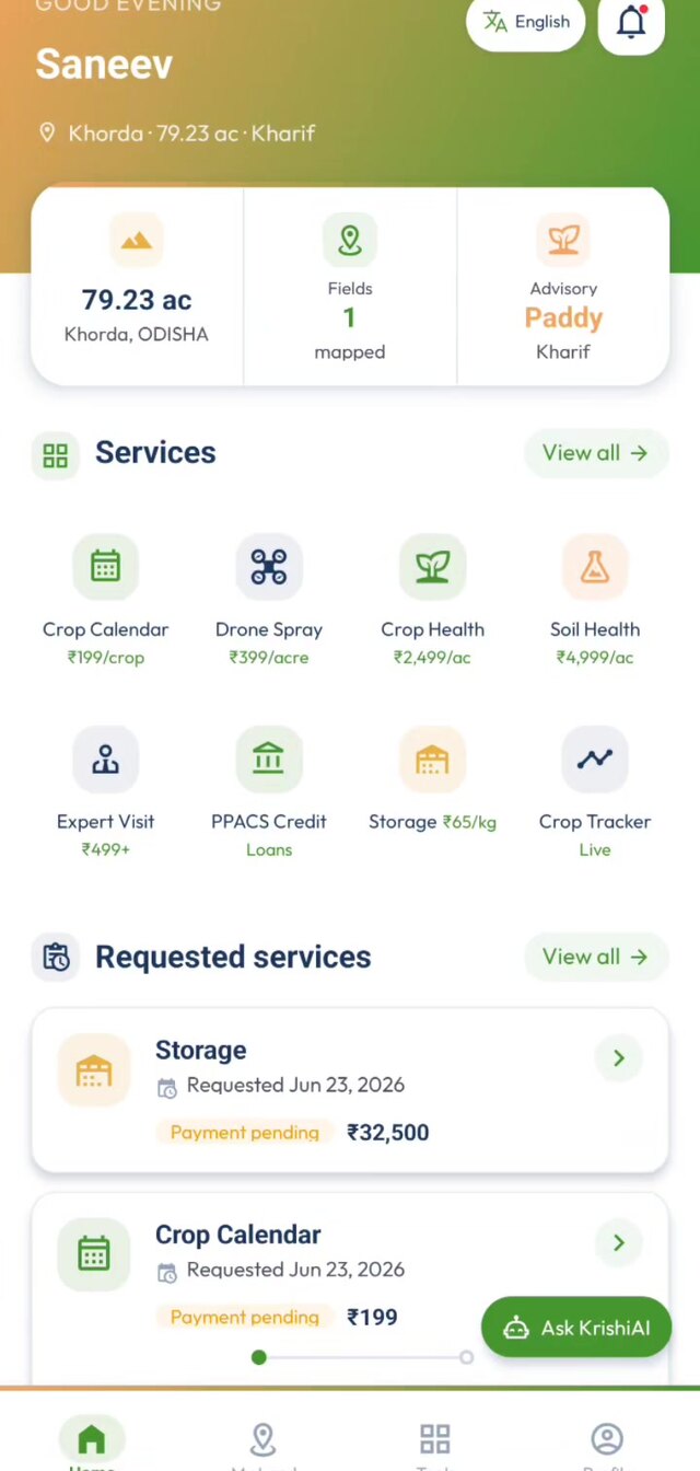 Farmer app home dashboard